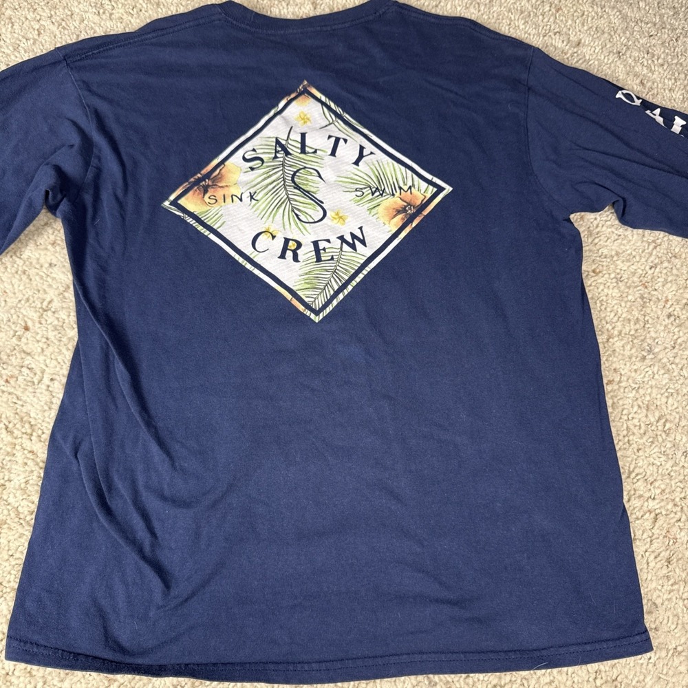 Salty Crew Men's Navy Long Sleeve‎ Graphic Logo Crew Neck T-Shirt Size L